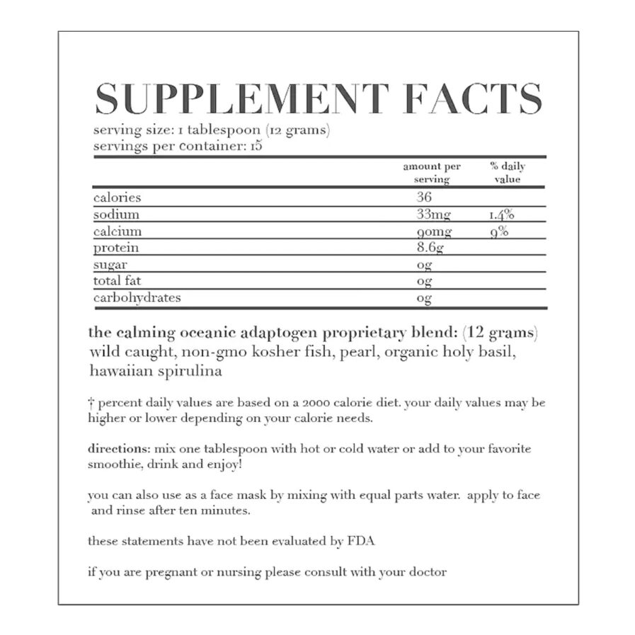 Agent Nateur Holi (Youth) The Oceanic Adaptogen supplement facts.