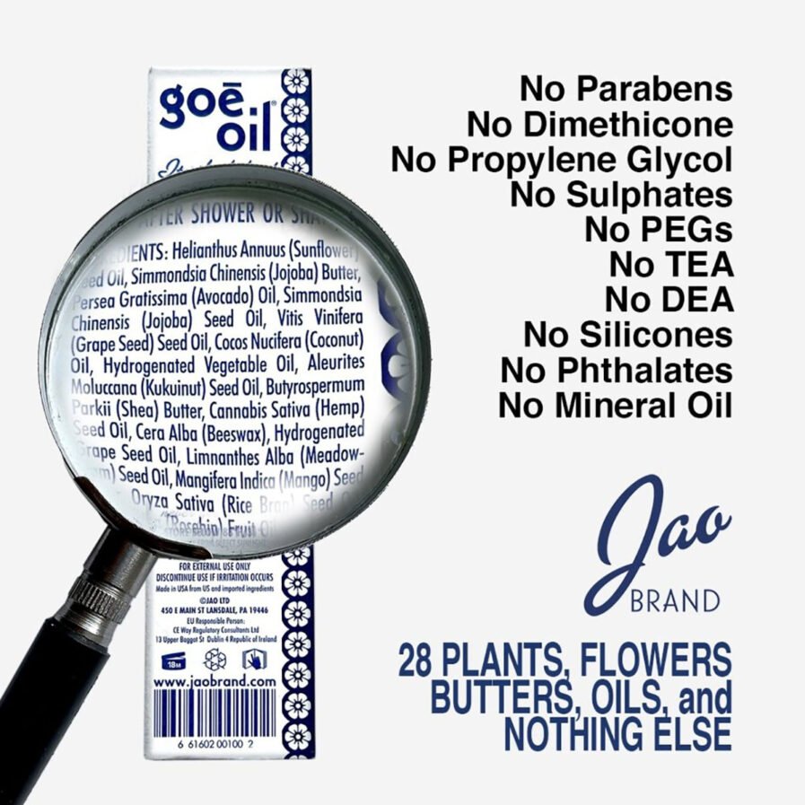 Jao Brand Goe Oil is 100% plant-base body oil to moisturize, soften and replenish dry skin.