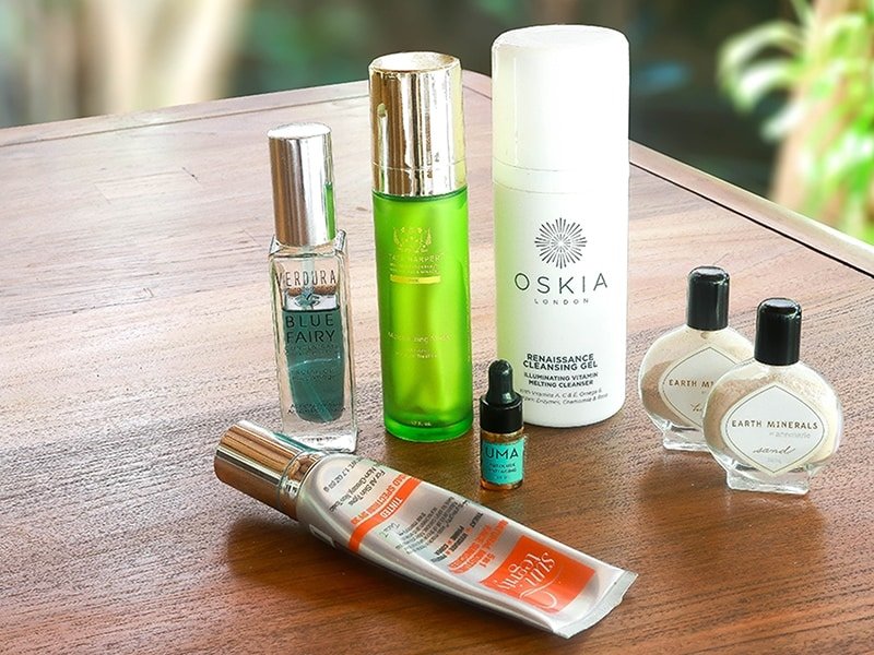 Green beauty favourites review featuring products from Tata Harper, Oskia, Suntegrity, Annmarie Skin Care, VERDURA naturalternatives, and Uma Oils.