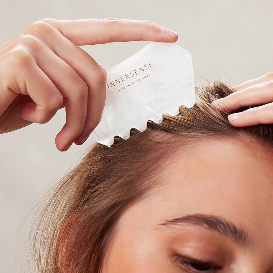 Innersense Clear Quartz Scalp Massager is the perfect tool to gently exfoliate buildup, distribute and massage product into the scalp.