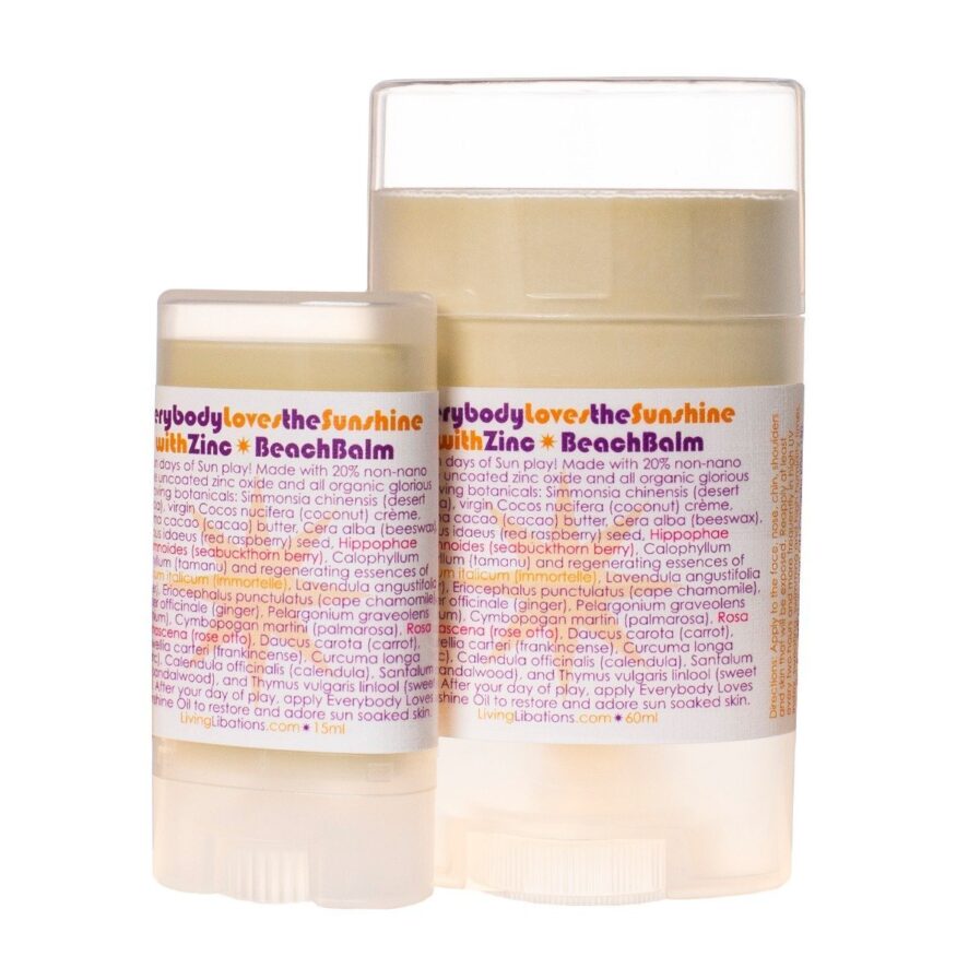Living Libations Everybody Loves The Sunshine Zinc Balm is available in 15ml and 60ml at Inspire Beauty