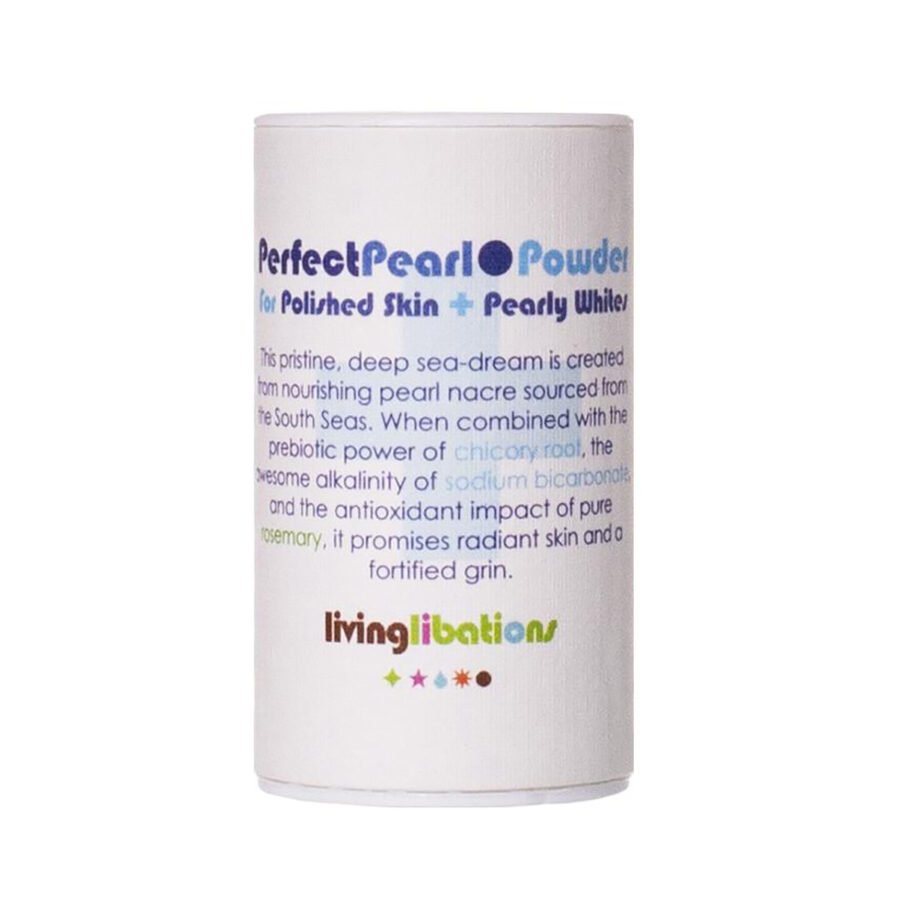Living Libations Perfect Pearl Powder, an exfoliating powder for smooth skin and bright teeth