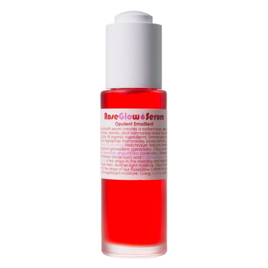 Living Libations Rose Glow Serum to soften and moisturize the skin and smooth lines and texture