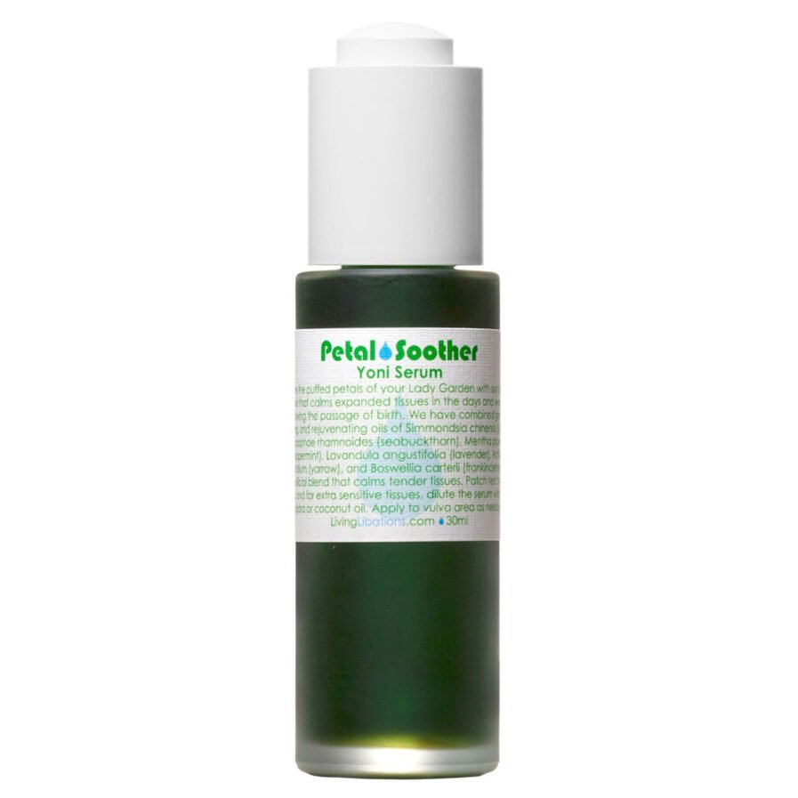 Living Libations Petal Soother Yoni Serum, an all natural lubricant to soothe and calm intimate areas.