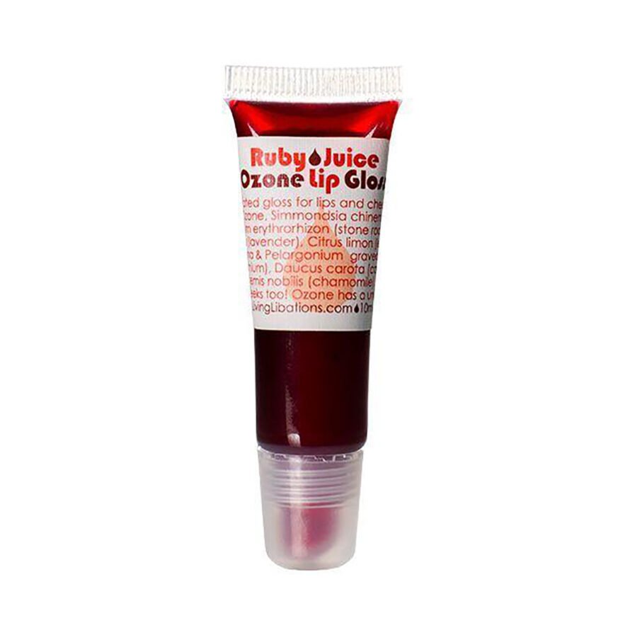 Shop Living Libations Ruby Juice Ozone Lip Gloss, a nourishing rosy red gloss for lips and cheeks.