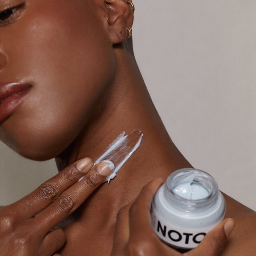 NOTO Moisture Riser Cream can be used on the face, neck and hands.