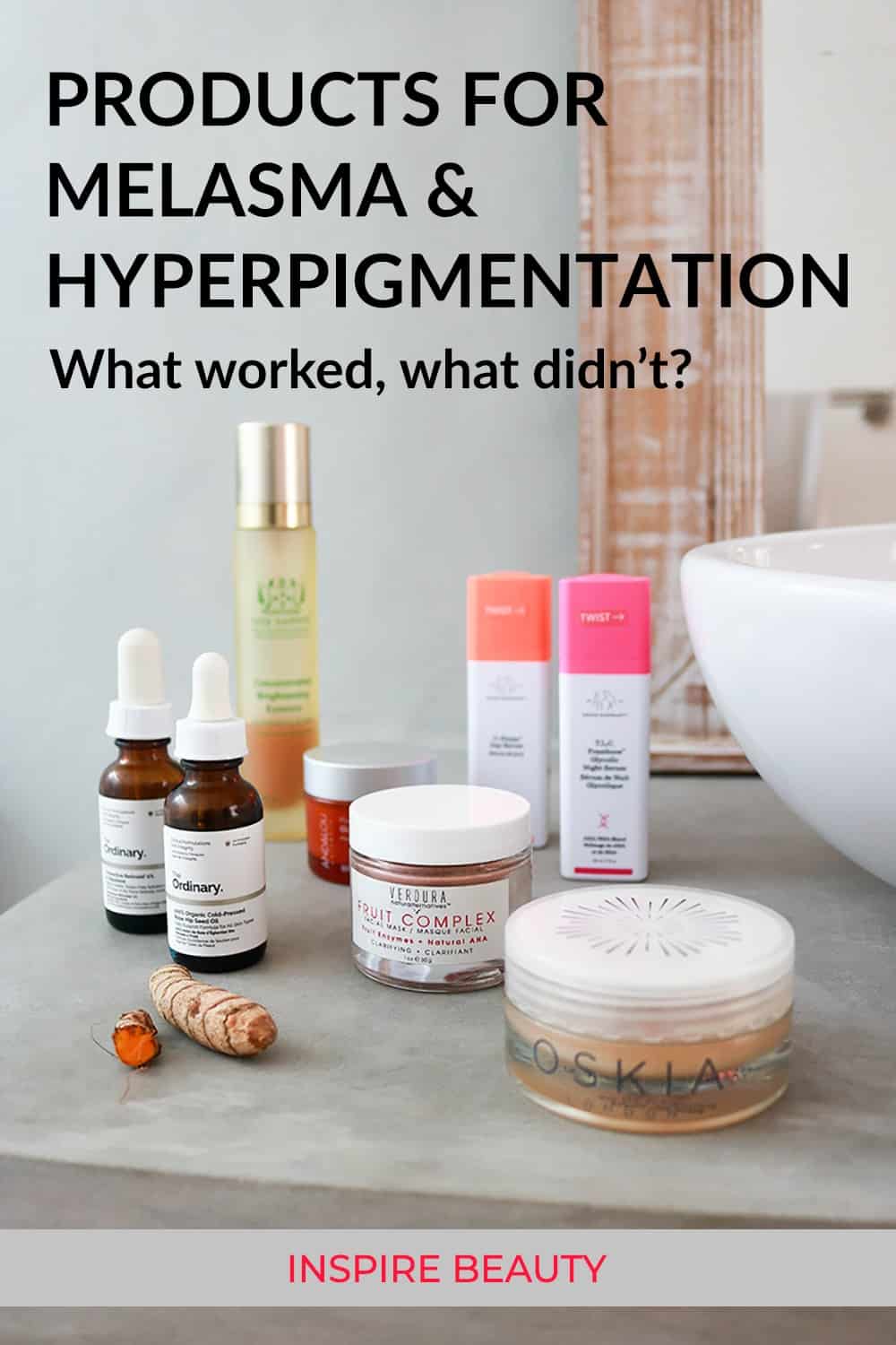 Review of products I used for hyperpigmentation from Drunk Elephant, Oskia, Tata Harper, Andalou Naturals, VERDURA naturalternatives, The Ordinary.