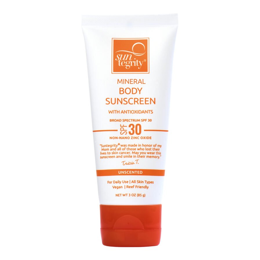 Suntegrity Unscented Mineral Body Sunscreen, gentle lightweight mineral sun protection.